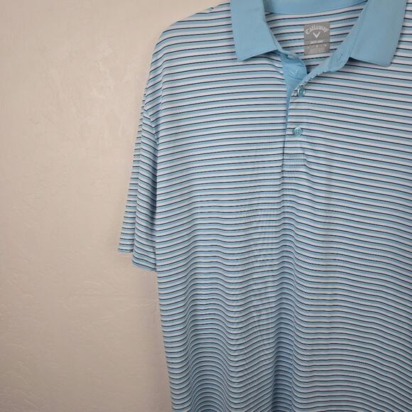 Callaway Opti Dry Men Polo Shirt Blue Stripe Golf Outdoor Activewear Wicking L - Picture 3 of 12